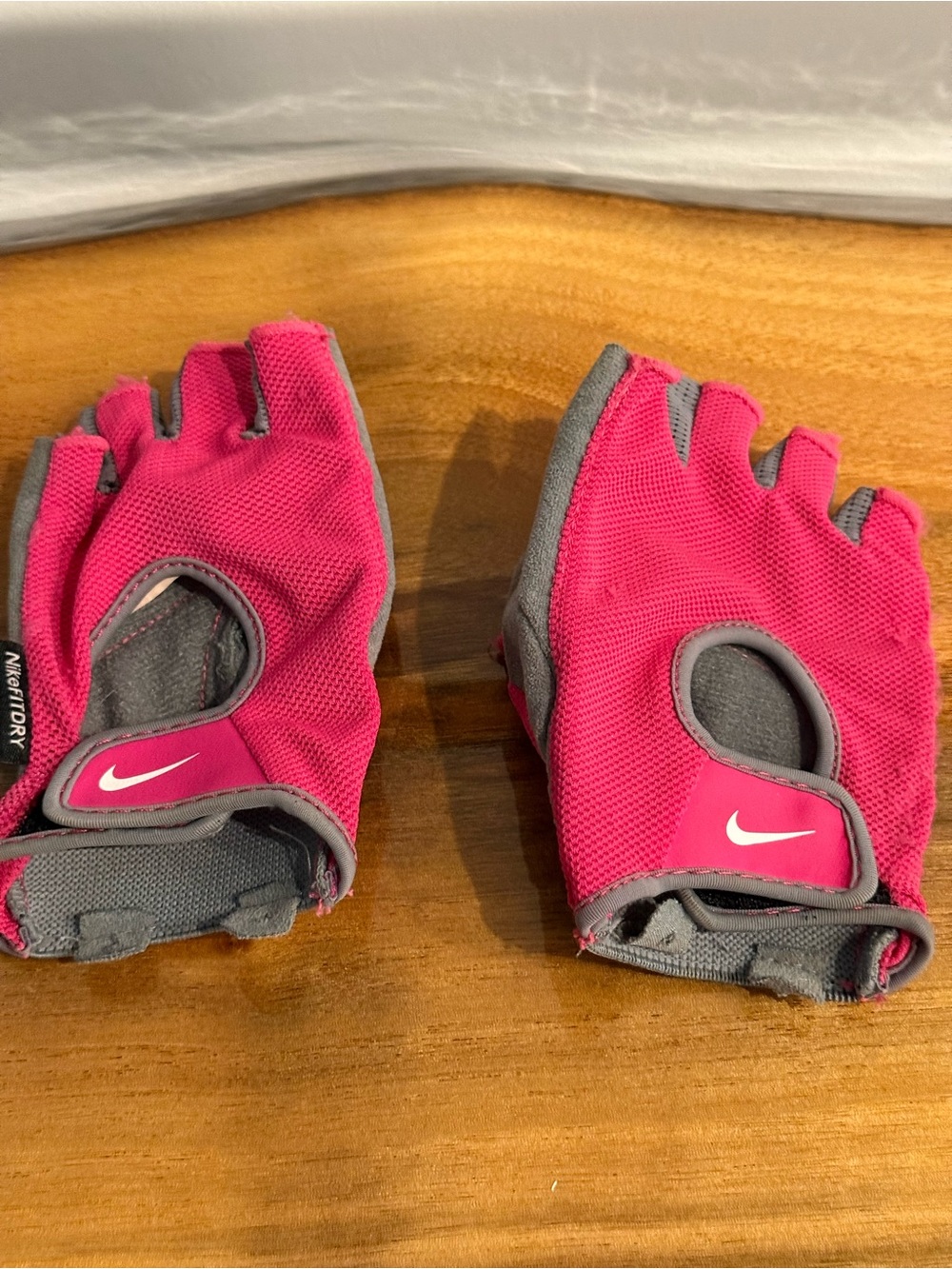 Nike Hot Pink and Gray Fingerless Training Gloves